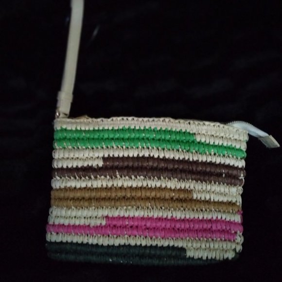 New Women’s Corded Striped Straw Beach Pouch/Wristlet/Wallet Multi-Color Stripes - Picture 5 of 13